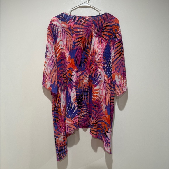 Catherines Crepe Blouse Top Size 2X Petite Sheer Flutter Sleeve Tropical Beaded - Picture 6 of 8